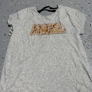Grey Victorias Secret 'ANGEL' Graphic Tee with Gold Embellishment